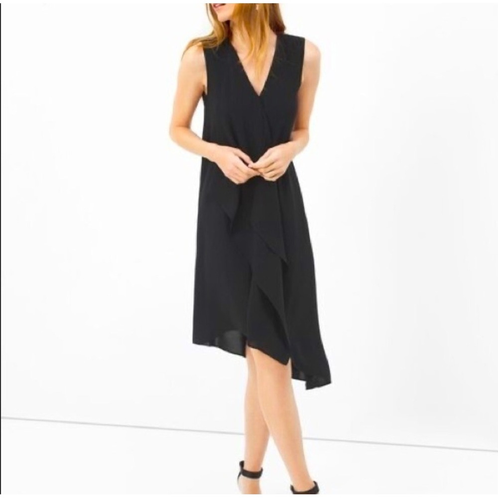 White House Black Market Black Draped V-Neck Sleeveless Midi Dress Size 4